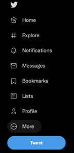 Twitter sidebar navigation menu