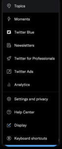 Twitter sidebar menu with Topics highlighted