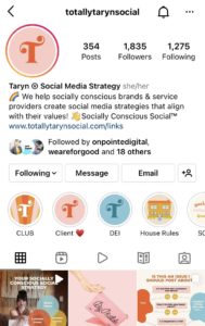 Instagram profile for Totally Taryn Social 