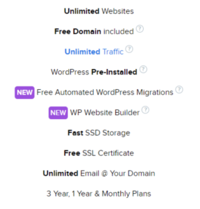Menu of what is included in the unlimited shared plan at DreamHost